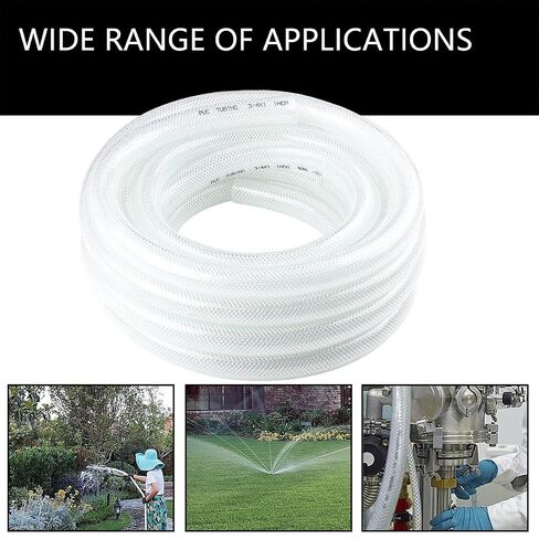 1/2" ID x 3/4" OD High Pressure Braided PVC Tubing - 50 ft Clear Flexible Vinyl Tubing with 4 Stainless Clamps, Heavy Duty Reinforced Vinyl Hose for Transfer Water Air Oil. in Kuwait