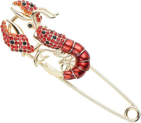 Red-Orange Crystal Rhinestone Lobster Pin Vintage Inspired Animal Brooch Lapel Pin Party Jewelry in Kuwait