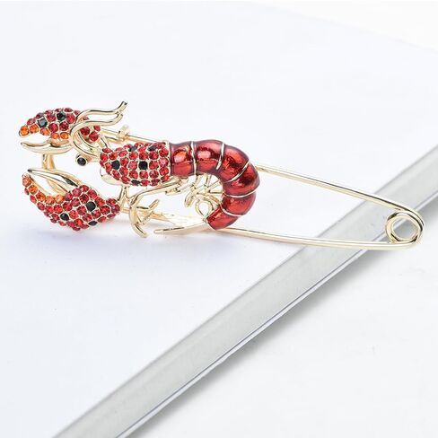 Red-Orange Crystal Rhinestone Lobster Pin Vintage Inspired Animal Brooch Lapel Pin Party Jewelry in Kuwait