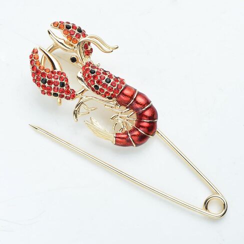 Red-Orange Crystal Rhinestone Lobster Pin Vintage Inspired Animal Brooch Lapel Pin Party Jewelry in Kuwait