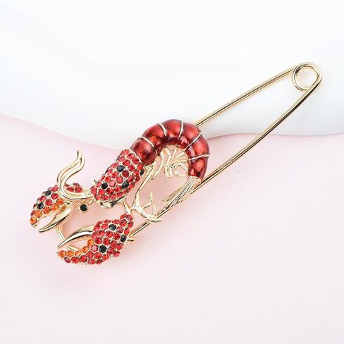 Red-Orange Crystal Rhinestone Lobster Pin Vintage Inspired Animal Brooch Lapel Pin Party Jewelry in Kuwait