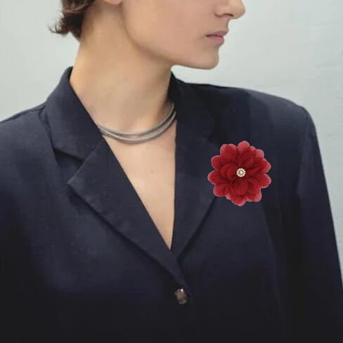 Rose Flower Large Brooch Pin,Vintage Dainty Satin Fabric Camellia Lapel Pins Handmade Big Flower Collar Pins Wedding Party Dance Dress Suit Clothes Accessories Jewelry for Women in Saudi Arabia
