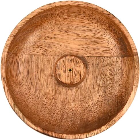 البخور Hoder Mango Wood Round Round Holder و Ash Catcher لديكور المنزل المثالي للتأمل ، حرق البخور (5 "× 5" × 1.5 ") in Saudi Arabia