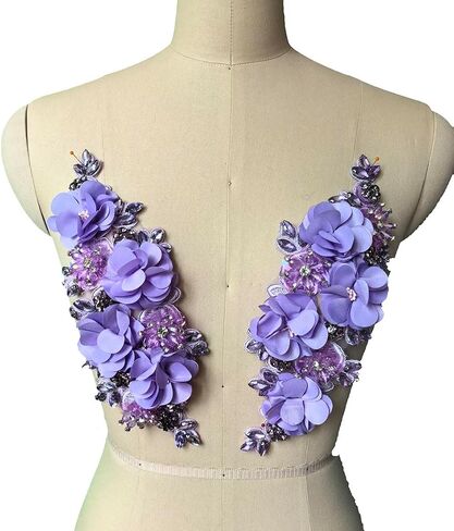 Jenniferwu Handmade beaded appliques Embroidered Rhinestone Lace Beaded Apnplique with Sequins Trim lace Patches for Wedding Evening Dress DIY Manual Accessories One Pair LA1008-Green in Kuwait