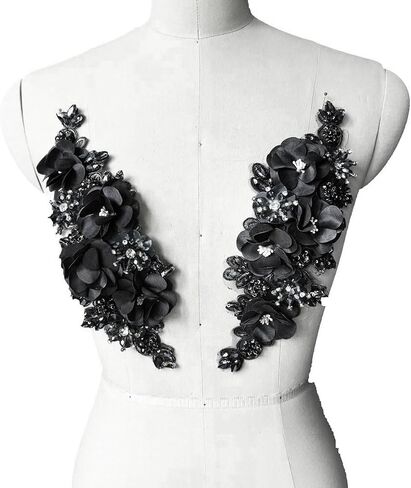 Jenniferwu Handmade beaded appliques Embroidered Rhinestone Lace Beaded Apnplique with Sequins Trim lace Patches for Wedding Evening Dress DIY Manual Accessories One Pair LA1008-Green in Kuwait