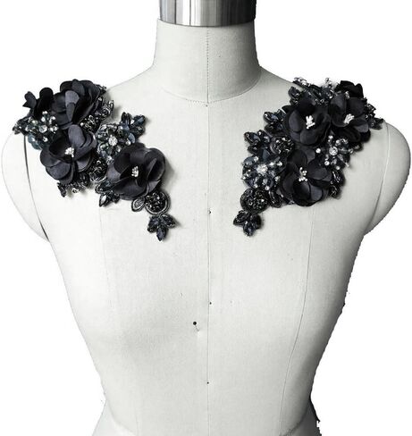 Jenniferwu Handmade beaded appliques Embroidered Rhinestone Lace Beaded Apnplique with Sequins Trim lace Patches for Wedding Evening Dress DIY Manual Accessories One Pair LA1008-Green in Kuwait