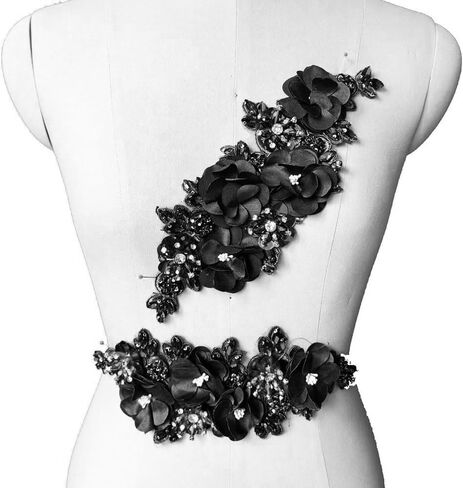 Jenniferwu Handmade beaded appliques Embroidered Rhinestone Lace Beaded Apnplique with Sequins Trim lace Patches for Wedding Evening Dress DIY Manual Accessories One Pair LA1008-Green in Kuwait