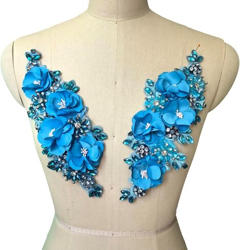 Jenniferwu Handmade beaded appliques Embroidered Rhinestone Lace Beaded Apnplique with Sequins Trim lace Patches for Wedding Evening Dress DIY Manual Accessories One Pair LA1008-Green in Kuwait