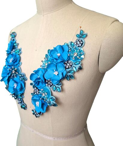 Jenniferwu Handmade beaded appliques Embroidered Rhinestone Lace Beaded Apnplique with Sequins Trim lace Patches for Wedding Evening Dress DIY Manual Accessories One Pair LA1008-Green in Kuwait