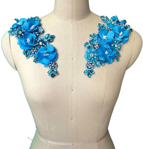 Jenniferwu Handmade beaded appliques Embroidered Rhinestone Lace Beaded Apnplique with Sequins Trim lace Patches for Wedding Evening Dress DIY Manual Accessories One Pair LA1008-Green in Kuwait