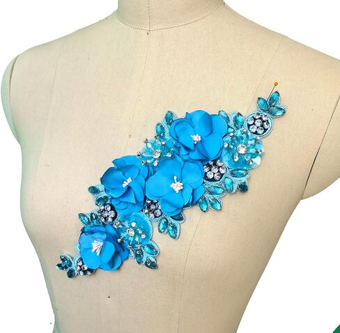 Jenniferwu Handmade beaded appliques Embroidered Rhinestone Lace Beaded Apnplique with Sequins Trim lace Patches for Wedding Evening Dress DIY Manual Accessories One Pair LA1008-Green in Kuwait