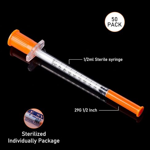 1/2ml/cc 29G Syringe 1/2" (12.7mm) needle, Disposable Individual Package Pack of 20 in Saudi Arabia