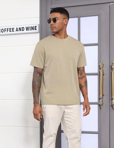 Men's T-Shirts Casual Knit Short Sleeve Crewneck Shirts Crewneck Shirts Knitted Pullover Tees in Kuwait