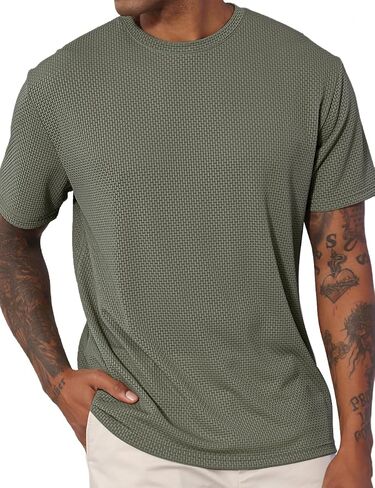 Men's T-Shirts Casual Knit Short Sleeve Crewneck Shirts Crewneck Shirts Knitted Pullover Tees in Kuwait