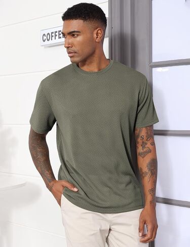Men's T-Shirts Casual Knit Short Sleeve Crewneck Shirts Crewneck Shirts Knitted Pullover Tees in Kuwait
