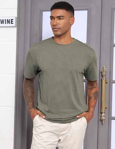 Men's T-Shirts Casual Knit Short Sleeve Crewneck Shirts Crewneck Shirts Knitted Pullover Tees in Kuwait