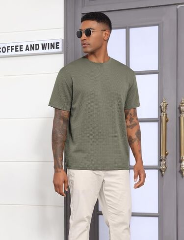 Men's T-Shirts Casual Knit Short Sleeve Crewneck Shirts Crewneck Shirts Knitted Pullover Tees in Kuwait