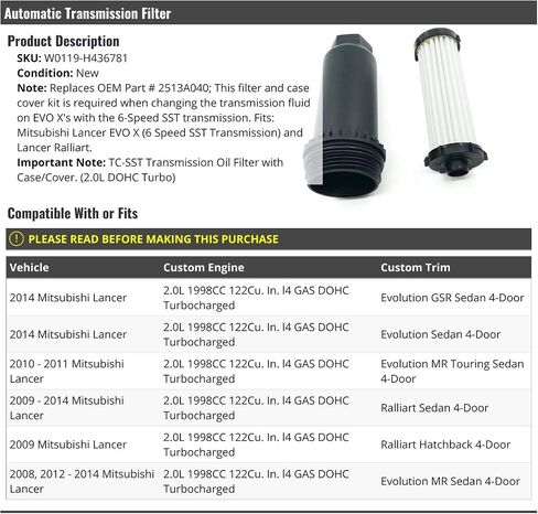 TC-SST Automatic Transmission Oil Filter with Case/Cover - Compatible with 2008-2014 Mitsubishi Lancer EVO X and Ralliart (2.0L DOHC Turbo) with 6-Speed SST Transmission in Saudi Arabia