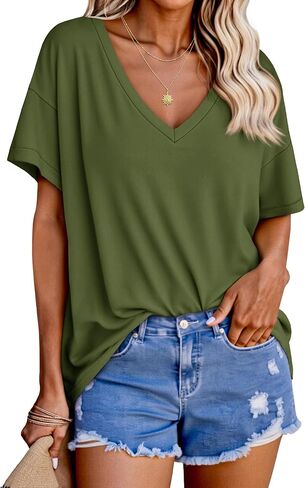 Tankaneo Womens Exgerize Tshirts v الرقبة القصيرة الأكمام قمم الصيف غير الرسمي فضفاضة قمصان Tye Tye in Saudi Arabia