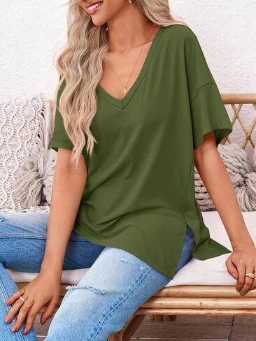 Tankaneo Womens Exgerize Tshirts v الرقبة القصيرة الأكمام قمم الصيف غير الرسمي فضفاضة قمصان Tye Tye in Saudi Arabia