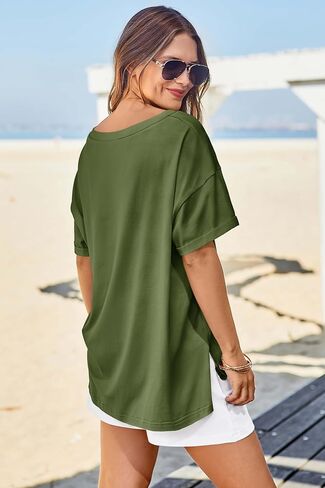 Tankaneo Womens Exgerize Tshirts v الرقبة القصيرة الأكمام قمم الصيف غير الرسمي فضفاضة قمصان Tye Tye in Saudi Arabia