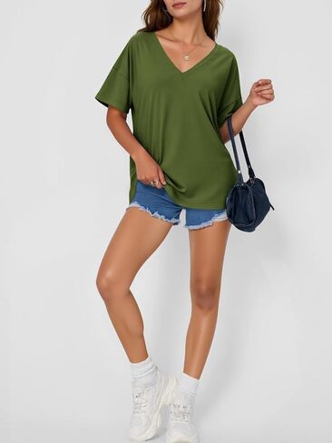 Tankaneo Womens Exgerize Tshirts v الرقبة القصيرة الأكمام قمم الصيف غير الرسمي فضفاضة قمصان Tye Tye in Saudi Arabia