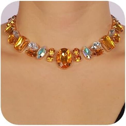 Chargances Charm Blue Full Rhinestone Necklace Sparkle Geometric Crystal Choker Luxurious Statement Short Neck Chunky Chain Collar for Women in Saudi Arabia