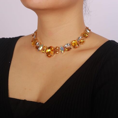 Chargances Charm Blue Full Rhinestone Necklace Sparkle Geometric Crystal Choker Luxurious Statement Short Neck Chunky Chain Collar for Women in Saudi Arabia