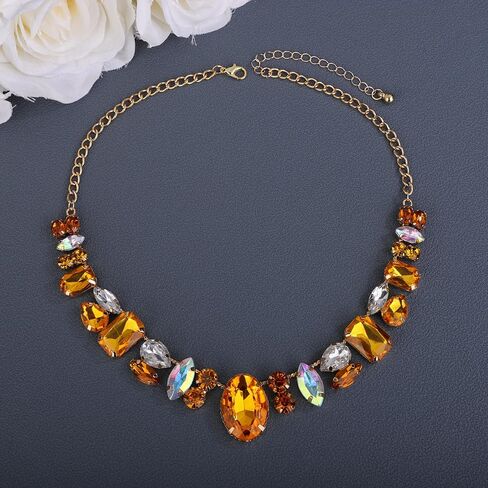 Chargances Charm Blue Full Rhinestone Necklace Sparkle Geometric Crystal Choker Luxurious Statement Short Neck Chunky Chain Collar for Women in Saudi Arabia