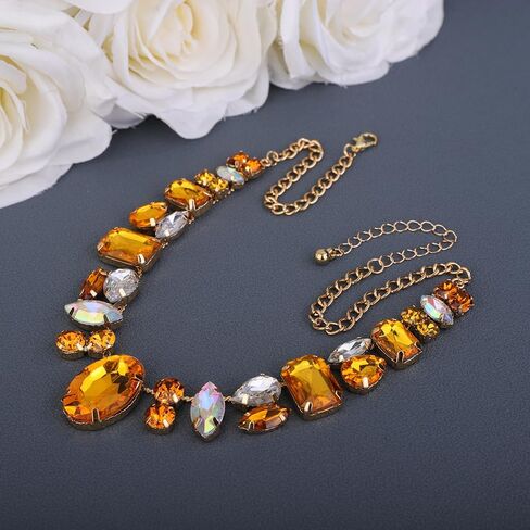 Chargances Charm Blue Full Rhinestone Necklace Sparkle Geometric Crystal Choker Luxurious Statement Short Neck Chunky Chain Collar for Women in Saudi Arabia