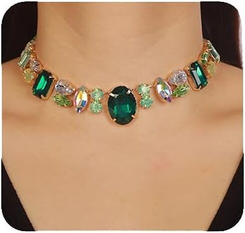 Chargances Charm Blue Full Rhinestone Necklace Sparkle Geometric Crystal Choker Luxurious Statement Short Neck Chunky Chain Collar for Women in Saudi Arabia