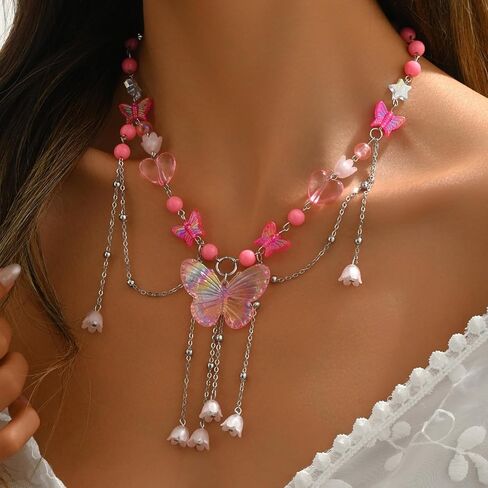 Wcrazye Fairy Butterfly Prendant Necklace for Y2K Charm Heart Butterfly Detsel Netclace Women Bohemian Assume Jewelry in Saudi Arabia