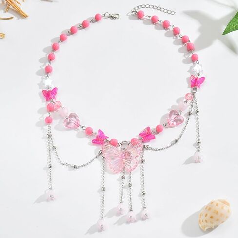 Wcrazye Fairy Butterfly Prendant Necklace for Y2K Charm Heart Butterfly Detsel Netclace Women Bohemian Assume Jewelry in Saudi Arabia
