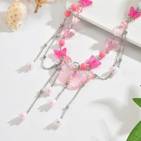 Wcrazye Fairy Butterfly Prendant Necklace for Y2K Charm Heart Butterfly Detsel Netclace Women Bohemian Assume Jewelry in Saudi Arabia