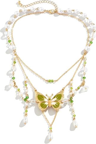 WCRAZYE Fairy Butterfly Pendant Necklace for Y2K Charm Heart Butterfly Tassel Necklace Women Bohemian Costume Jewelry in Saudi Arabia