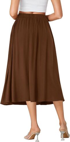 LYANER Women's High Elastic Waist Pleated Flare A Line Midi Skirt with Pockets in Saudi Arabia