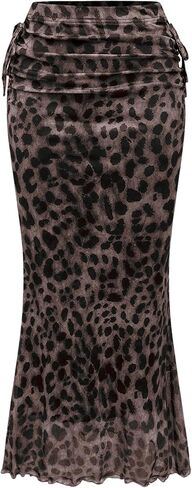 Milumia Women Leopard Print Ruched Tie Side Side Skirt Meesh Mesh Midi Virts in Saudi Arabia