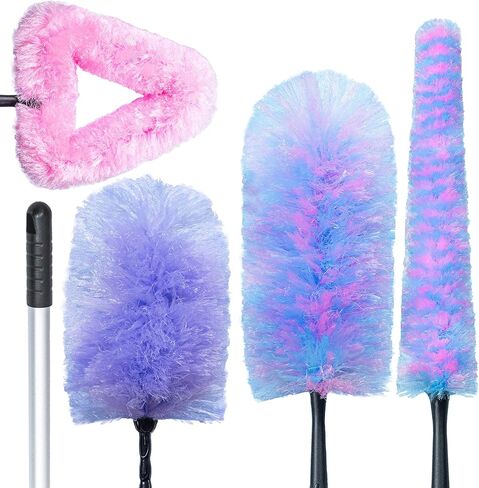 Feather Duster Kit with 5.6ft Extension Pole, 4 Dusting Brush for Cleaning Home Wall Ceiling Fan Cobweb, Microfiber Static Washable Dusters, Black Dark Gray in Kuwait