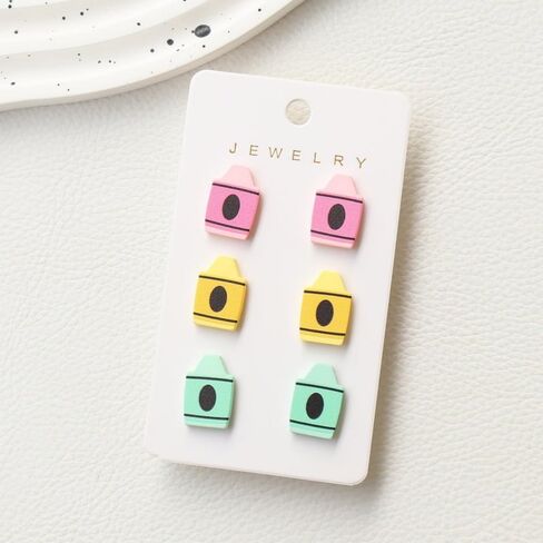 أقراط معلم معلمين لامعة تتلألأ ABC Pencil Paint Palette Crayon Stud أقراط تعيد التخرج مرة أخرى إلى هدايا المدار in Kuwait
