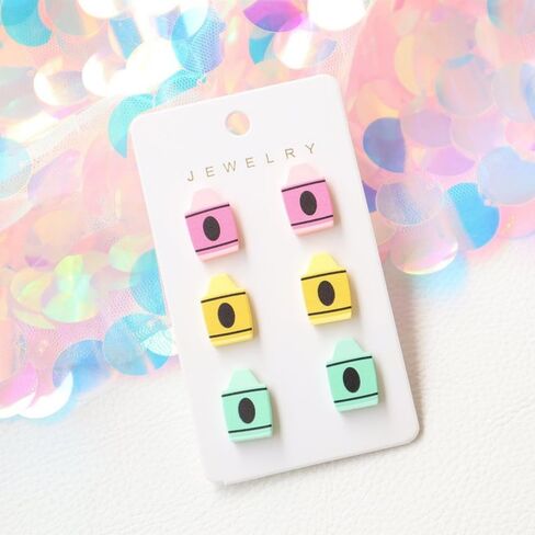 أقراط معلم معلمين لامعة تتلألأ ABC Pencil Paint Palette Crayon Stud أقراط تعيد التخرج مرة أخرى إلى هدايا المدار in Kuwait