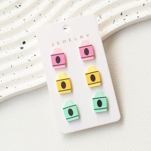 أقراط معلم معلمين لامعة تتلألأ ABC Pencil Paint Palette Crayon Stud أقراط تعيد التخرج مرة أخرى إلى هدايا المدار in Kuwait