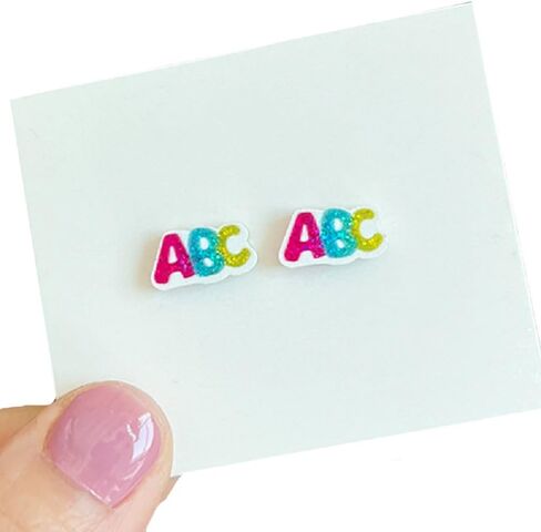 أقراط معلم معلمين لامعة تتلألأ ABC Pencil Paint Palette Crayon Stud أقراط تعيد التخرج مرة أخرى إلى هدايا المدار in Kuwait