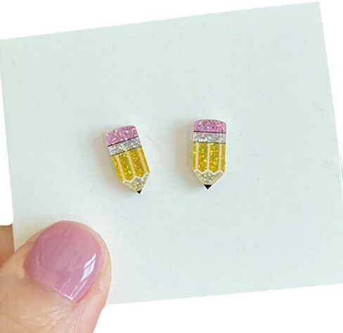 أقراط معلم معلمين لامعة تتلألأ ABC Pencil Paint Palette Crayon Stud أقراط تعيد التخرج مرة أخرى إلى هدايا المدار in Kuwait