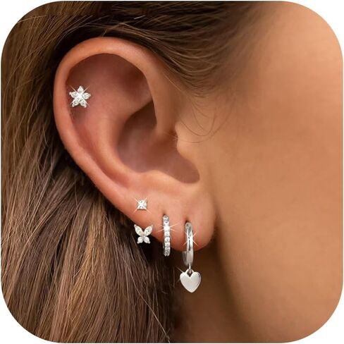 4 Pairs Sterling Silver Hypoallergenic Earrings for Women 14K Gold Plated Stud Hoop Earrings Stacks for Multiple Piercings Sensitive Ears Cartilage Huggie Earring Jewelry Gifts in Saudi Arabia