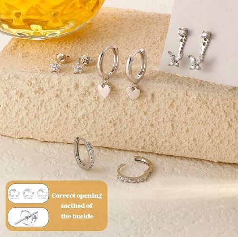 4 Pairs Sterling Silver Hypoallergenic Earrings for Women 14K Gold Plated Stud Hoop Earrings Stacks for Multiple Piercings Sensitive Ears Cartilage Huggie Earring Jewelry Gifts in Saudi Arabia
