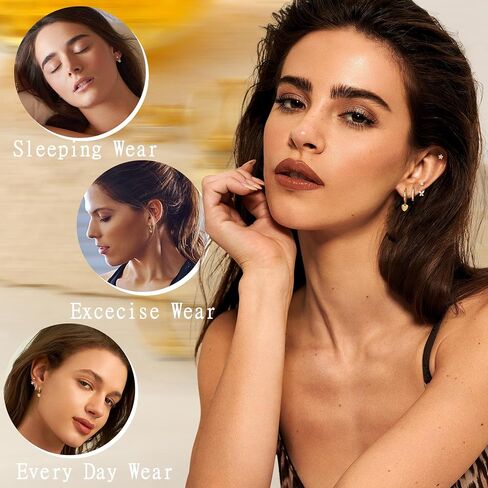 4 Pairs Sterling Silver Hypoallergenic Earrings for Women 14K Gold Plated Stud Hoop Earrings Stacks for Multiple Piercings Sensitive Ears Cartilage Huggie Earring Jewelry Gifts in Saudi Arabia