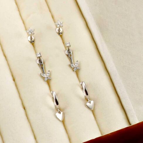 4 Pairs Sterling Silver Hypoallergenic Earrings for Women 14K Gold Plated Stud Hoop Earrings Stacks for Multiple Piercings Sensitive Ears Cartilage Huggie Earring Jewelry Gifts in Saudi Arabia