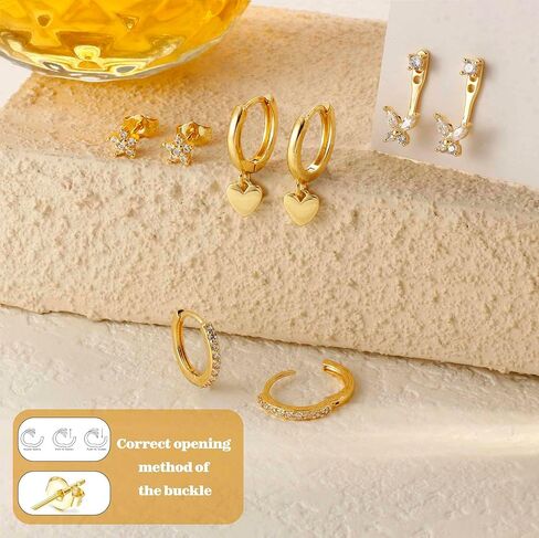 4 Pairs Sterling Silver Hypoallergenic Earrings for Women 14K Gold Plated Stud Hoop Earrings Stacks for Multiple Piercings Sensitive Ears Cartilage Huggie Earring Jewelry Gifts in Saudi Arabia