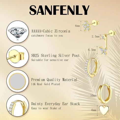 4 Pairs Sterling Silver Hypoallergenic Earrings for Women 14K Gold Plated Stud Hoop Earrings Stacks for Multiple Piercings Sensitive Ears Cartilage Huggie Earring Jewelry Gifts in Saudi Arabia
