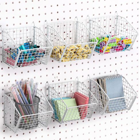 6 Pack Pegboard Baskets, Metal Wire Pegboard Storage Basket Hanging Wall Mount Pegboard Bins Pegboard Organizer Accessories for Tool Storage, Craft Room, Small Parts, Workbench, Black in Kuwait